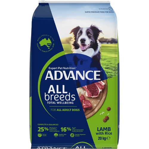 Advance Adult All Breeds Total Wellbeing Dry Dog Food Lamb with Rice 20kg