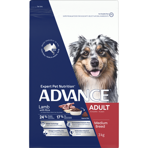 Advance Adult Medium Breed Premium Dry Dog Food Lamb with Rice 3kg