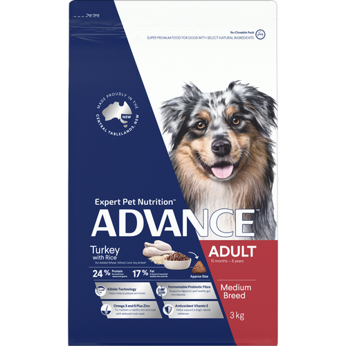 Advance Adult Medium Breed Dry Dog Food Turkey with Rice 3kg