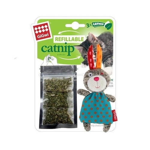 Gigwi Refillable Catnip Multi Teabag Rabbit Cat Toy 
