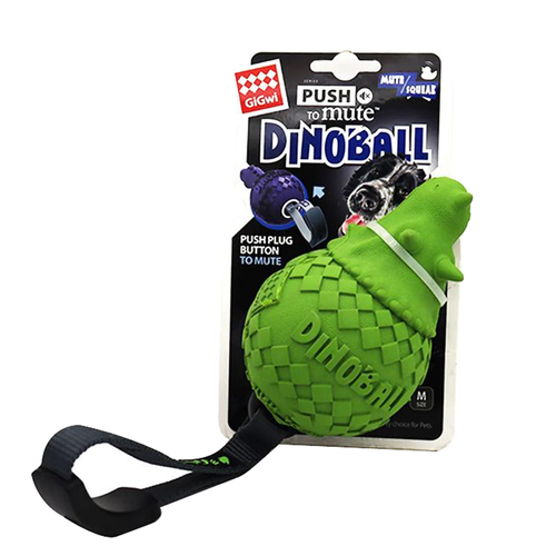 Gigwi Dinoball Triceratops Push to Mute Green Dog Squeaker Toy