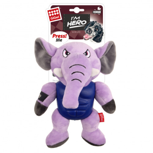 GiGwi Im Hero Armoured Elephant Plush w/ Squeaker Dog Toy