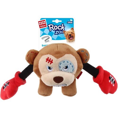Gigwi Rock Zoo Boxer Monkey Interactive Plush Dog Squeaker Toy Small