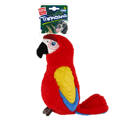 Gigwi Tropicana Parrot Interactive Sturdy Plush Pet Dog Toy Red