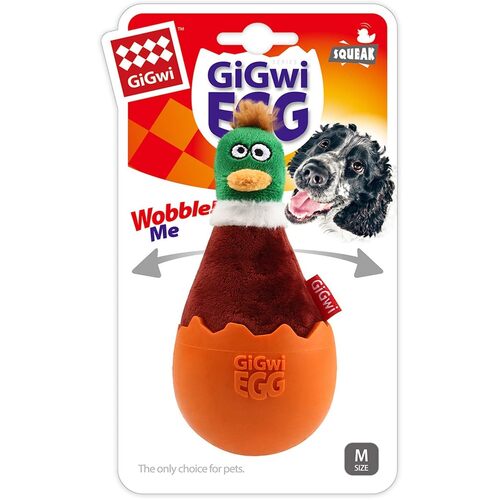 Gigwi Wobble Egg Duck Interactive Play Plush Dog Squeaker Toy