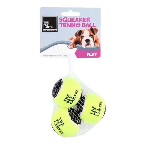 The Pet Cartel Tennis Ball Interactive Dog Squeaker Toy 3 Pack Small
