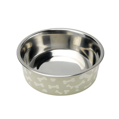 Petface Bella Dog Bowl Stainless Steel Dishwasher Safe White Bones 14cm