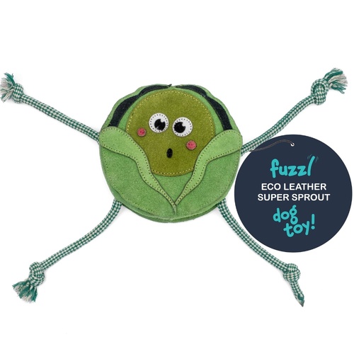 Fuzzl Eco Leather Super Sprout Interactive Natural Tough Dog Toy