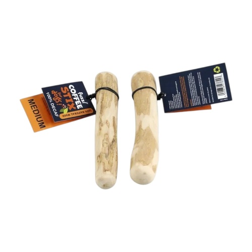 Fuzzl Coffee Wood Stick Interactive Play Pet Dog Chew Toy Medium 2 Pack