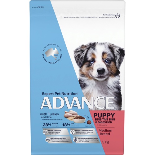 Advance Puppy Med Breed Sensitive Skin & Digestion Dog Food Turkey & Rice 3kg