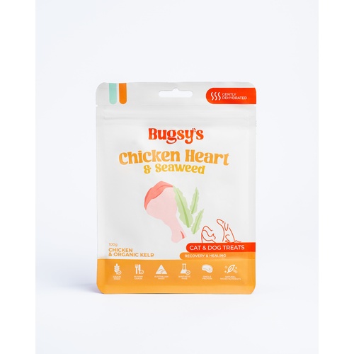 Bugsys Chicken Heart & Seaweed Chicken & Organic Kelp Cat & Dog Treats 100g