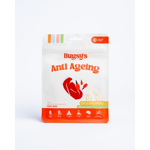Bugsys Freeze-Dried Anti Ageing Beef & Goji Berry Moo Moo Cat & Dog Treats 70g
