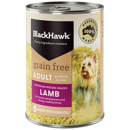 Black Hawk Grain Free Lamb Dog Food for Bones Muscles 12 x 400g