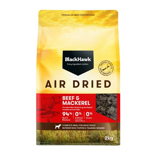 Black Hawk Adult All Breeds Air Dried Dry Dog Food Beef & Mackerel 2kg