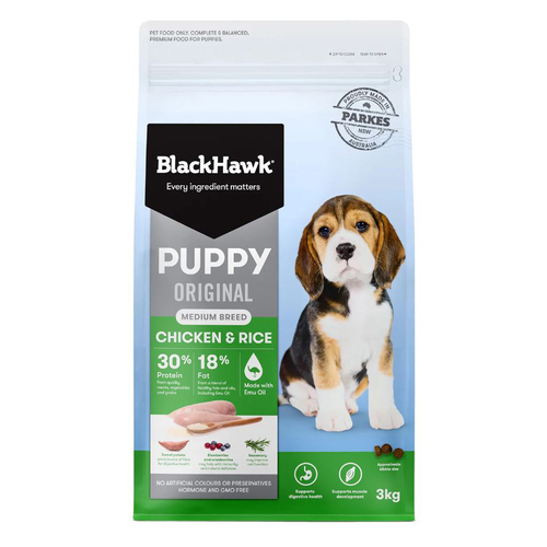 Black Hawk Puppy Medium Breed Original Dry Dog Food Chicken & Rice 3kg