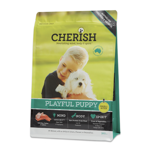 Cherish Playful Puppy Small Bites Dry Dog Food Australian Chicken & Salmon 3kg