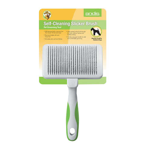 Andis Self-Cleaning Slicker Brush Pet Dog Grooming Tool White Green