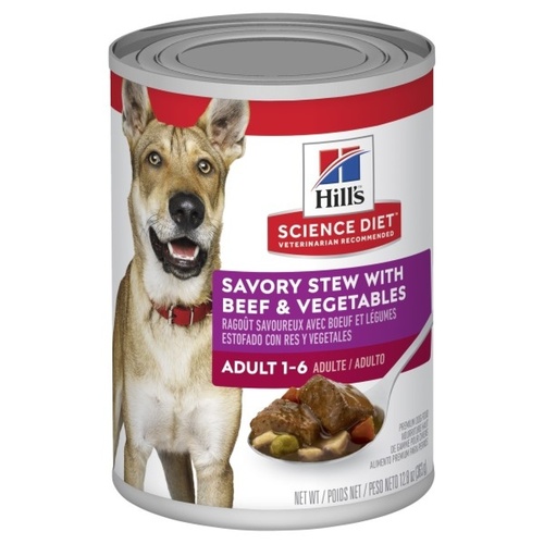 Hills Adult 1+ Wet Dog Food Savory Stew w/ Beef & Vegetables 12 x 362g