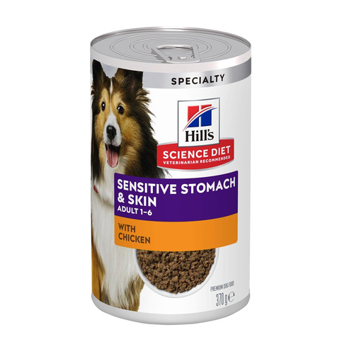 Hills Adult 1-6 Sensitive Stomach & Skin Wet Dog Food with Chicken 12 x 370g