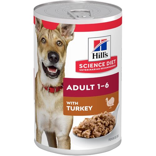 Hills Adult 1-6 Years Canned Pet Dog Food with Turkey 12 x 370g