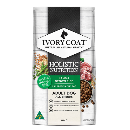 Ivory Coat Adult All Breeds Dry Dog Food Lamb & Brown Rice 15kg