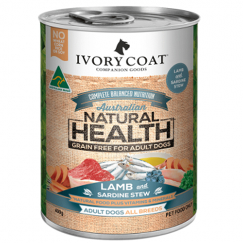 Ivory Coat Dog Adult Lamb & Sardine Stew 400g Cans x 12 