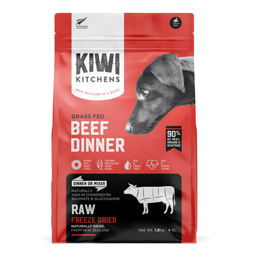 Kiwi Kitchens Raw Freeze Dried Grass Fed Beef Dinner Dry Dog Food 1.8kg