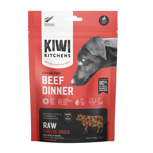 Kiwi Kitchens Raw Freeze Dried Grass Fed Beef Dinner Dry Dog Food 142g