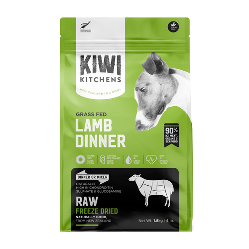Kiwi Kitchens Raw Freeze Dried Grass Fed Lamb Dinner Dry Dog Food 1.8kg