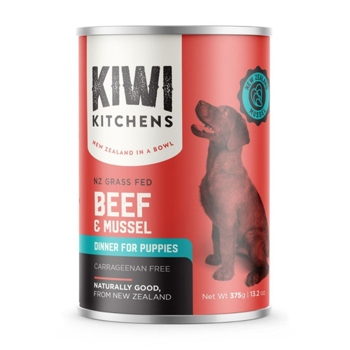 Kiwi Kitchens NZ Grass Fed Canned Puppy Food Beef & Mussel 9 x 375g