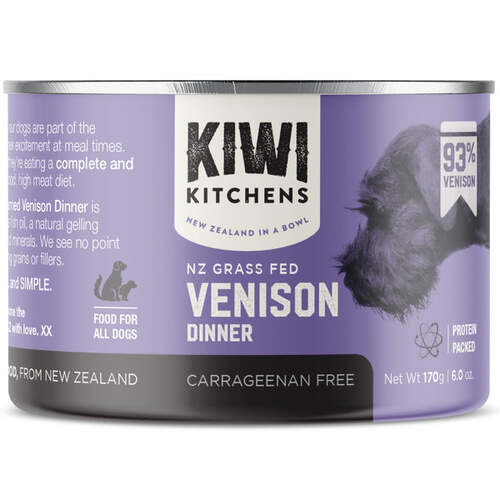 Kiwi Kitchens Grass Fed Canned Wet Dog Food Venison Dinner 18 x 170g