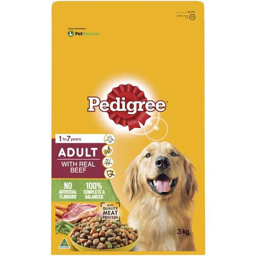Pedigree Adult 1+ Meaty Bites Dry Dog Food with Real Beef 3kg