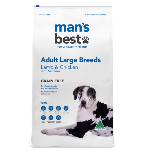 Mans Best Adult Large Breeds Grain Free Dry Dog Food Lamb & Chicken 12kg
