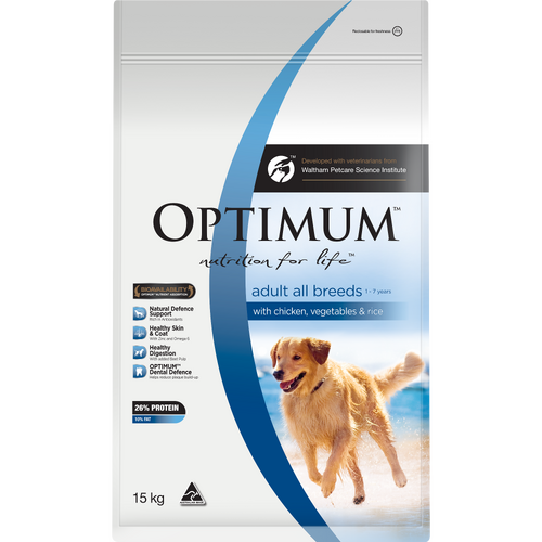 Optimum Adult All Breeds Dry Dog Food Chicken Vegetables & Rice 15kg