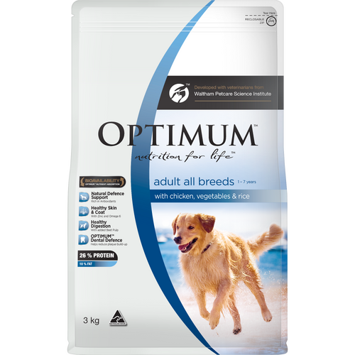 Optimum Adult All Breeds Dry Dog Food Chicken Vegetables & Rice 3kg