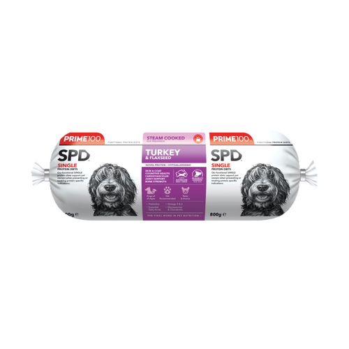 (PICK UP ONLY) Prime 100 SPD Dog Food Turkey & Flaxseed Roll 800g