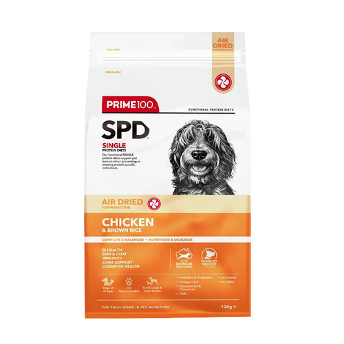 Prime 100 SPD All Ages Air Dried Dry Dog Food Chicken & Brown Rice 120g