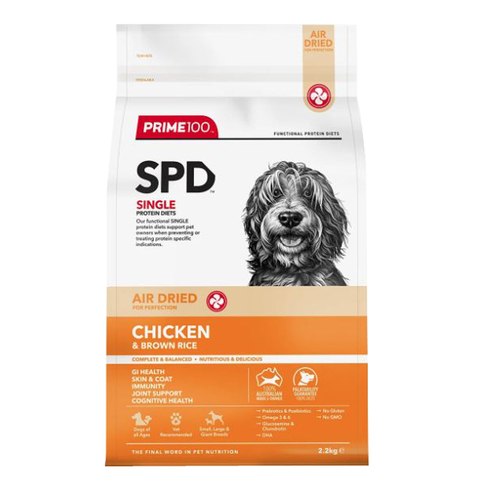 Prime 100 SPD All Ages Air Dried Dry Dog Food Chicken & Brown Rice 2.2kg