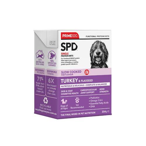 Prime 100 SPD All Ages Slow Cooked Dog Food Turkey & Flaxseed 12 x 354g