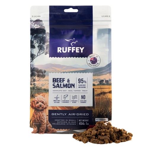 Ruffey Air-Dried Complete Diet Meal Topper Dry Dog Food Beef & Salmon 454g