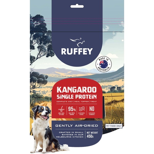 Ruffey Air-Dried Kangaroo Single Protein Meal Topper Dry Dog Food 450g