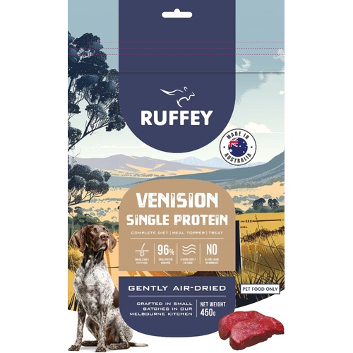 Ruffey Air-Dried Venison Single Protein Meal Topper Dry Dog Food 450g