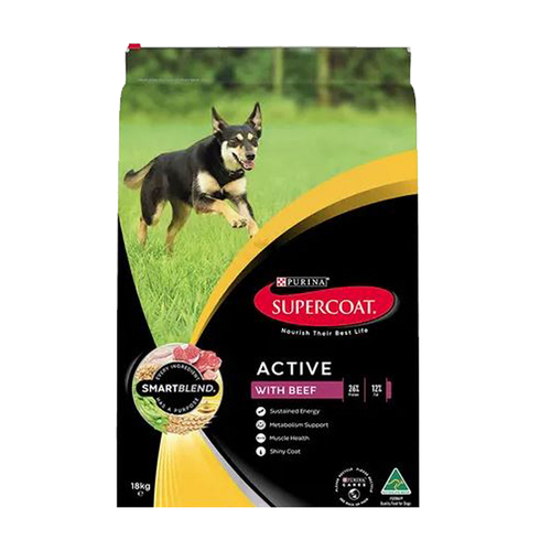 Supercoat Smartblend Adult Active Dry Dog Food with Beef 18kg