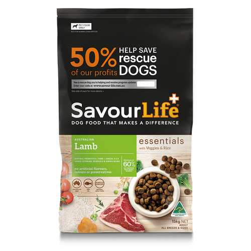 Savour Life Adult Essentials Dry Dog Food Lamb with Veggies & Rice 15kg