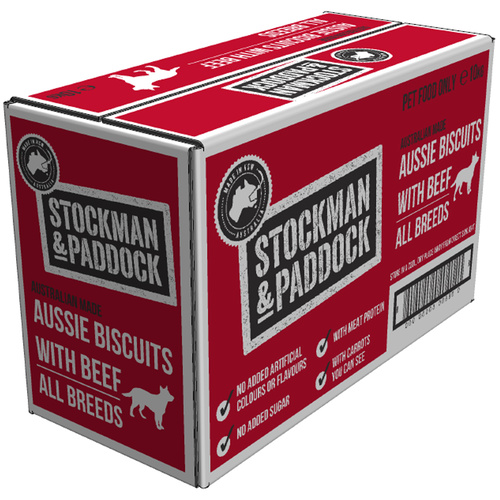 Stockman & Paddock Aussie Biscuits Beef All Breeds Dog 10kg - No Sugar