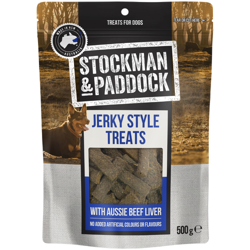 Stockman & Paddock Jerky Style Treats with Aussie Beef Liver for Dogs 500g