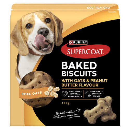 Supercoat Baked Biscuits Dog Treats with Oats & Peanut Butter 400g