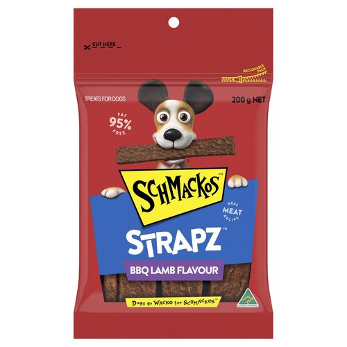 Schmackos Strapz Dog Tasty Treats w/ Bbq Lamb 8 x 200g