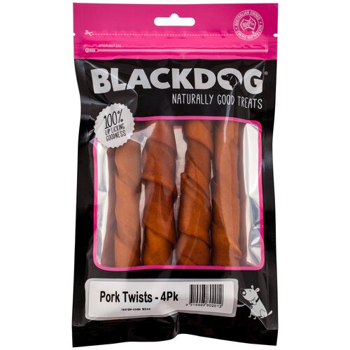 Blackdog Pork Twists Natural Dog Chew Treats 4 Pack