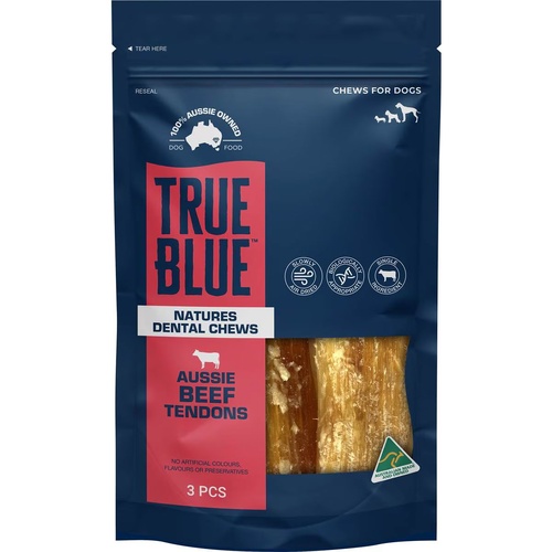 True Blue Air-Dried Dog Dental Chew Treats Aussie Beef Tendons 3 Pack